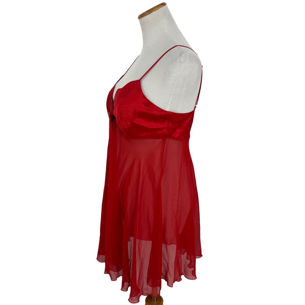 Vintage 1999 Victorias Secret Red Satin Sheer Babydoll Lingerie w/Bow Detail Y2K - Picture 10 of 16